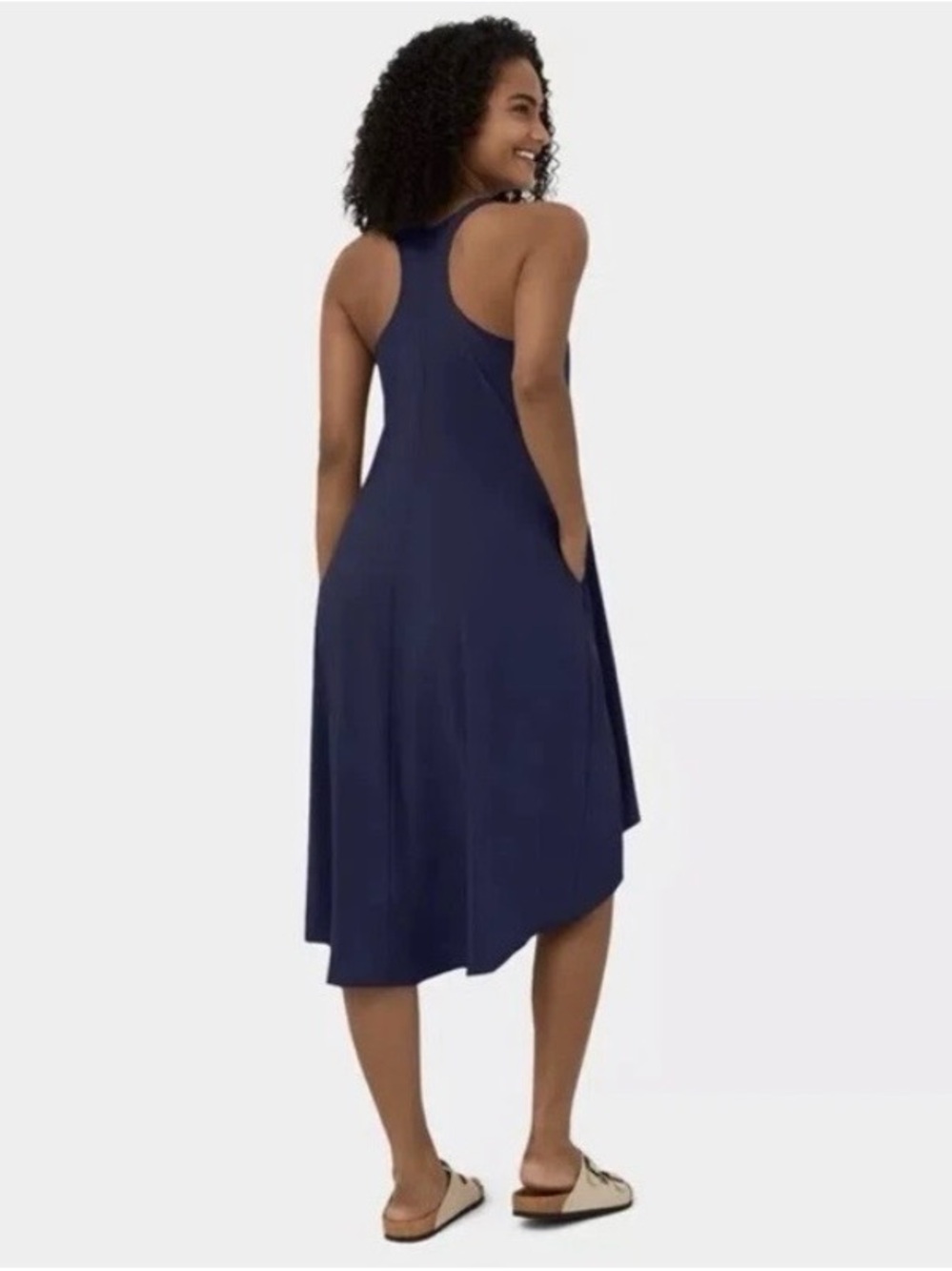 Halara Navy Breezeful Racerback Pocket High Low Flowy Midi Quick Dry Dress Sz XL - Picture 2 of 8